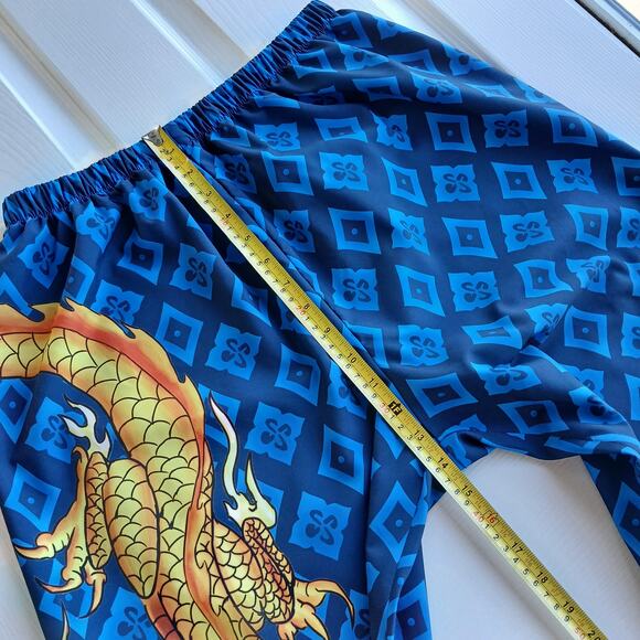 Blue Argyle Golden Dragon Graphic Print PJ Pants Large pajama bottoms trousers - Picture 9 of 13